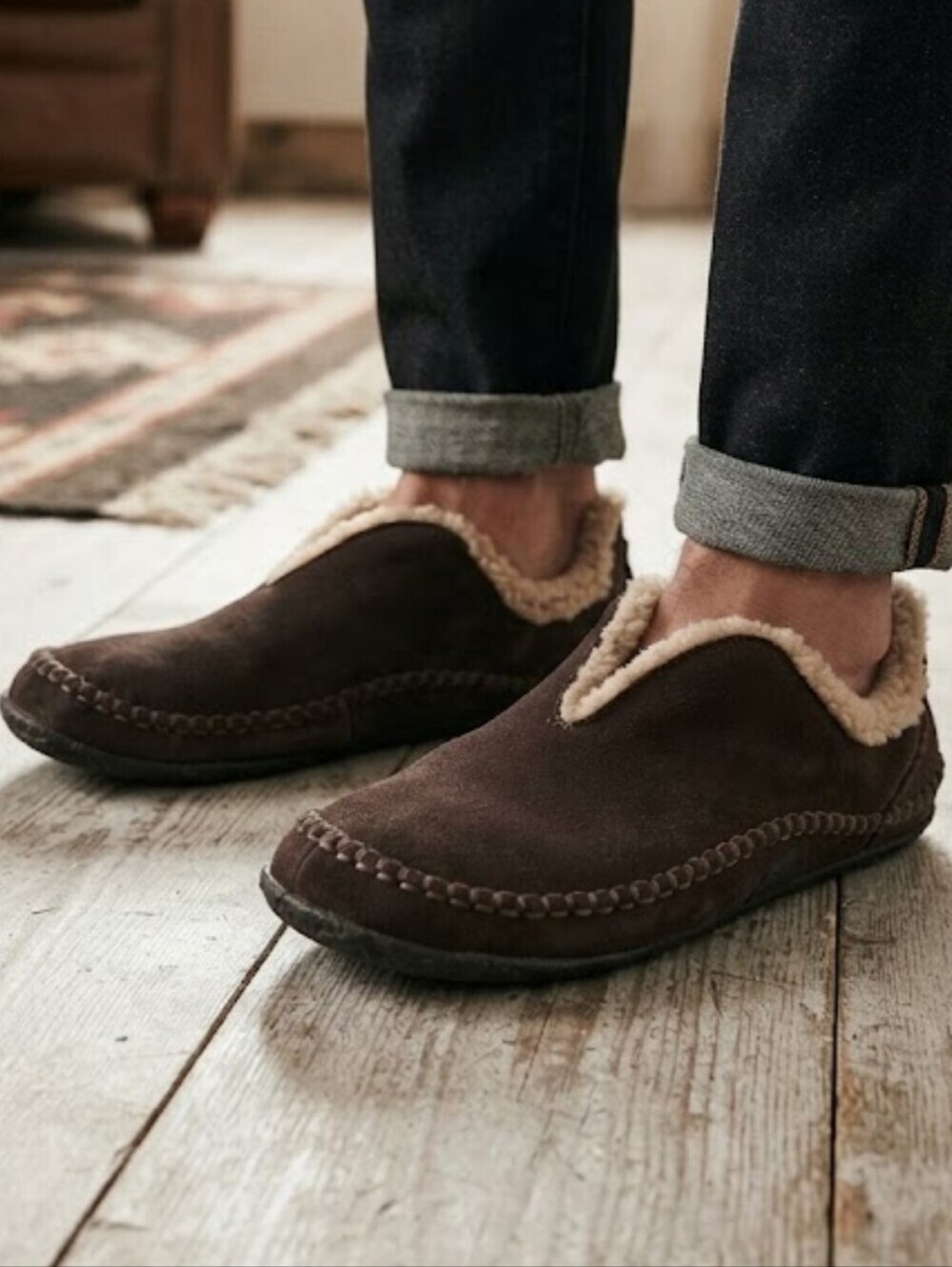 Sorel Mens Brown Suede Slip-On Loafers Sherpa Faux Collar Clog Sz 11